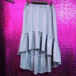 LAST CHANCE - DUSTY BLUE SKIRT 10 Trend Blossoms Tiered Hi-Lo Ruffle Flounce